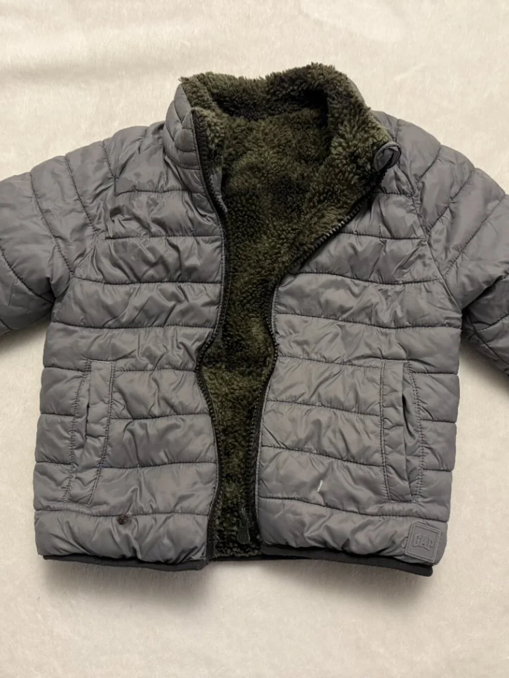 GAP Kids Gray Puffer Jacket Camo Sherpa Lined - Boys Size 5